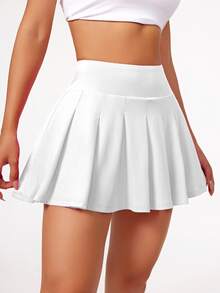 CourtClass CourtClass Solid Color Pleated Sports Skirt Shortstennis Skirt Athletic Skirt - White - View 3