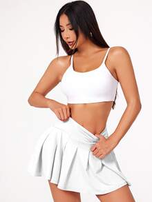 CourtClass CourtClass Solid Color Pleated Sports Skirt Shortstennis Skirt Athletic Skirt - White - View 5