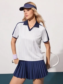 CourtClass CourtClass Kaos Tenis Lengan Pendek Wanita dengan Warna Kontras - Putih - View 6