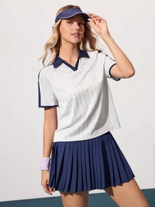 CourtClass CourtClass Kaos Tenis Lengan Pendek Wanita dengan Warna Kontras - Putih - View 5
