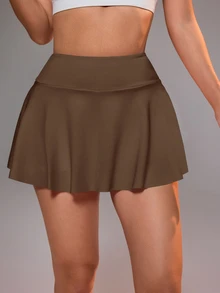 CourtClass CourtClass 女士带口袋短裙，适合羽毛球、网球、瑜伽、健身、跑步、马拉松等运动 - 卡其色 - 查看 5