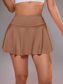 CourtClass CourtClass Women's Summer Premium Pocket Decor Athletic Skirt For Tennis, Yoga, Running & Fitness - Brown - View 5