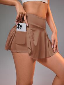 CourtClass CourtClass Women's Summer Premium Pocket Decor Athletic Skirt For Tennis, Yoga, Running & Fitness - Brown - View 7