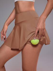 CourtClass CourtClass Women's Summer Premium Pocket Decor Athletic Skirt For Tennis, Yoga, Running & Fitness - Brown - View 6