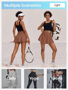 CourtClass CourtClass Women's Summer Premium Pocket Decor Athletic Skirt For Tennis, Yoga, Running & Fitness - Brown - View 8