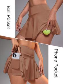 CourtClass CourtClass Women's Summer Premium Pocket Decor Athletic Skirt For Tennis, Yoga, Running & Fitness - Brown - View 3