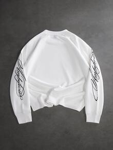 SLATEMANN Men's Letter Print Raglan Long Sleeve Crew Neck Casual T-Shirt - White - View 2