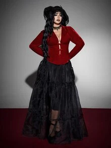 Whyspr Spring/Autumn/Winter Red Button Velvet Fabric High-End Romantic Sexy Elegant Exquisite Fashion Design Niche Design Deep V-Neck New Must-Have Daily Wear Plus Size Women's Jacket Halloween Gothic Style - Red - View 4