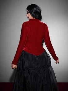 Whyspr Spring/Autumn/Winter Red Button Velvet Fabric High-End Romantic Sexy Elegant Exquisite Fashion Design Niche Design Deep V-Neck New Must-Have Daily Wear Plus Size Women's Jacket Halloween Gothic Style - Red - View 6