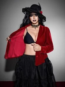 Whyspr Spring/Autumn/Winter Red Button Velvet Fabric High-End Romantic Sexy Elegant Exquisite Fashion Design Niche Design Deep V-Neck New Must-Have Daily Wear Plus Size Women's Jacket Halloween Gothic Style - Red - View 8