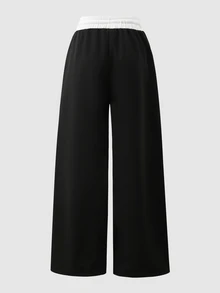 SHEIN Sparklyn Teen Girl Wide Leg Barrel Leg Mini Black Sweatpants Halloween Autumn Fall Style Fall Outfits - Black - View 3