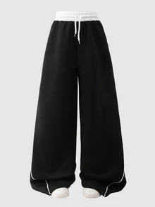 SHEIN Sparklyn Teen Girl Wide Leg Barrel Leg Mini Black Sweatpants Halloween Autumn Fall Style Fall Outfits - Black - View 8