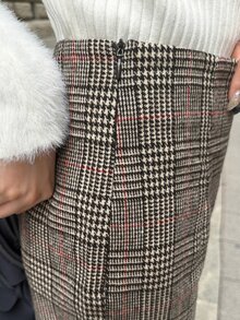 FRIFUL Celana Pendek Wanita Motif Houndstooth Musim Gugur Pinggang Tinggi - Coklat - View 6