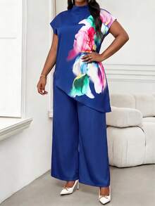 SHEIN Lady Plus Size Women Tops Party Wedding Guest Formal Navy Blue Spring Elegant - Navy Blue - View 4