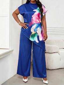 SHEIN Lady Plus Size Women Tops Party Wedding Guest Formal Navy Blue Spring Elegant - Navy Blue - View 3
