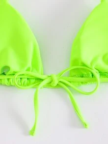 SHEIN Swim Summer Beach Halter Triangle Neon Bikini Top - Lime Green - View 5