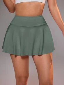 CourtClass CourtClass 女式带口袋半身裙，适合羽毛球、网球、瑜伽、健身、跑步、马拉松运动 - 軍綠色 - 查看 4