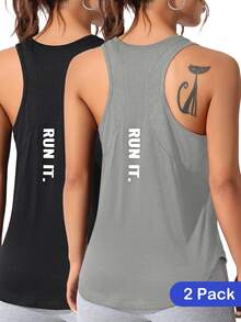 CourtClass CourtClass Letter Print Racerback Sports Tank Top - Multicolor - View 2