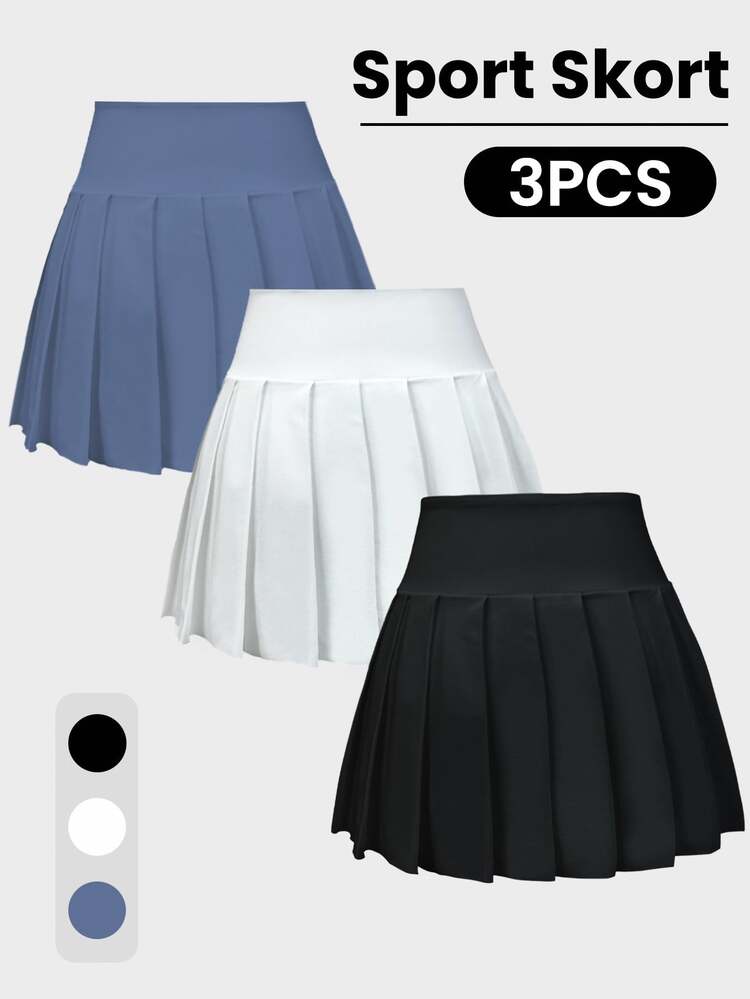 CourtClass CourtClass Set de 3 piezas shorts y faldas plisadas de cintura alta de unicolor para deportes - Multicolor - Añade 2