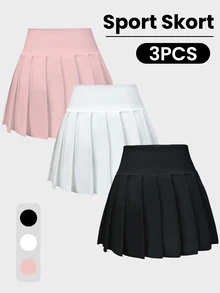 CourtClass CourtClass 3pcs Women High Waist Solid Color Pocket Sports Skort Set - Multicolor - View 3