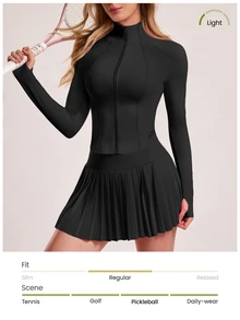 CourtClass CourtClass 2pcs Women's Solid Color Long Sleeve Tennis Outfit - Black - View 5