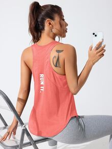 CourtClass CourtClass Women's Summer Letter Print Racerback Sports Tank Top Women's Gym Clothes - Orange - View 2