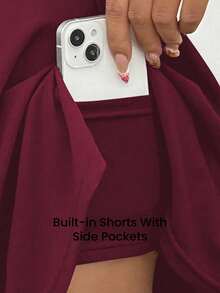 CourtClass CourtClass Solid Color High Waist Sports Skirt Shorts - Redwood - View 6
