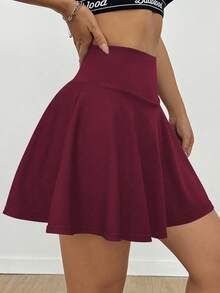 CourtClass CourtClass Solid Color High Waist Sports Skirt Shorts - Redwood - View 5
