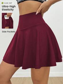 CourtClass CourtClass Solid Color High Waist Sports Skirt Shorts - Redwood - View 4