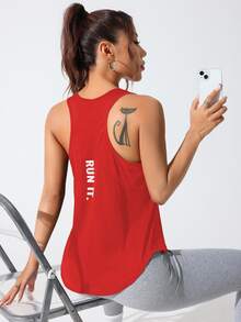 CourtClass CourtClass Letter Print Racerback Tank Top Activewear Tank Top Red Athletic Top Workout Tank Women's Gym Clothes - Red - View 3