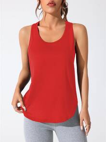 CourtClass CourtClass Letter Print Racerback Tank Top Activewear Tank Top Red Athletic Top Workout Tank Women's Gym Clothes - Red - View 4