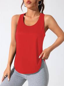 CourtClass CourtClass Letter Print Racerback Tank Top Activewear Tank Top Red Athletic Top Workout Tank Women's Gym Clothes - Red - View 2