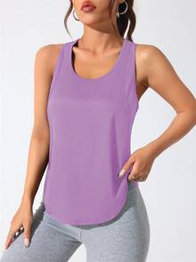 CourtClass CourtClass Women's Regular-Length Racerback Tank With Round Neck And Breathable Mesh Detail  Running Cycling Sports T-Shirt Workout Tank Top - Purple - View 2