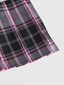 ROMWE Autumn/Winter Y2K Sweet Hot Girl College Style Pattern Women's Skirt - Pink - View 4