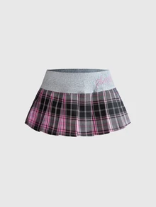 ROMWE Autumn/Winter Y2K Sweet Hot Girl College Style Pattern Women's Skirt - Pink - View 1