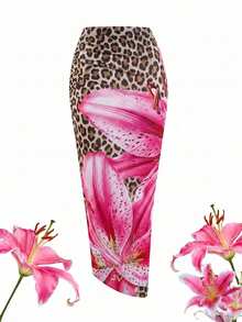 SHEIN Swim Curve 大码女式 Oasis 高端印花长款雪纺连衣裙，适合夏季海滩度假 - 彩色 - 查看 2