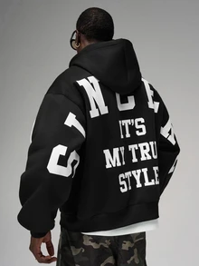 STYNVO Men Hoodies College Off Campus Black And White Autumn - Black - View 1