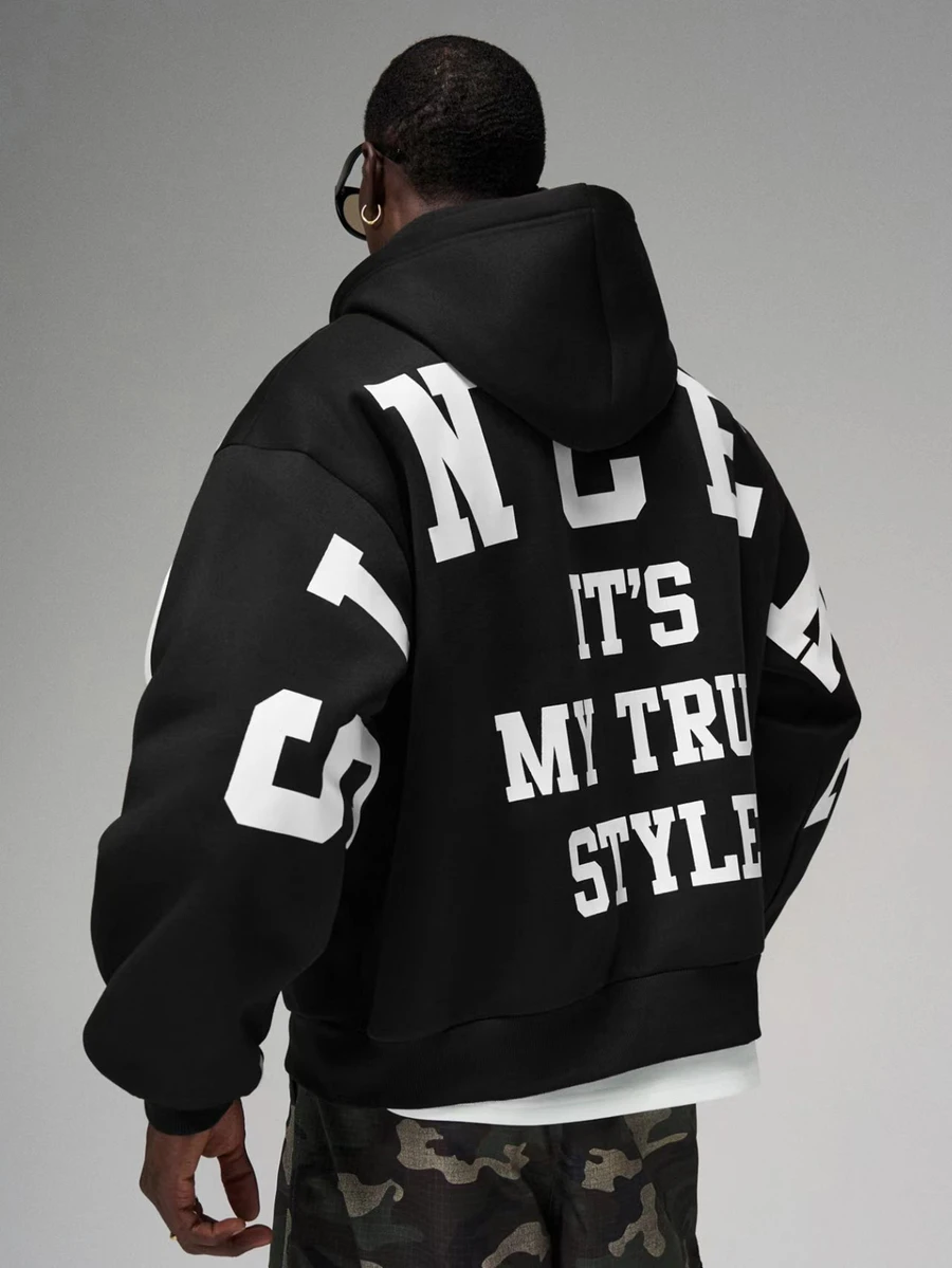 STYNVO Men Hoodies College Off Campus Black And White Autumn - Black - View 1