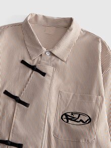 ROMWE MEN Street Life Men's Chinese Style Frog Button Long Sleeve Shirt - Multicolor - View 3