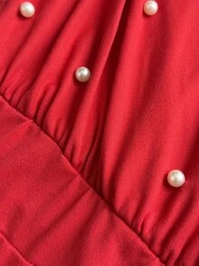NU&NOW Spring Autumn Winter Bubble V-Neck Ruffle Trim Knit Fabric Sexy Elegant Party Banquet Date Outfit Flattering Figure-Enhancing Sophisticated High-End Red Plus Size Women's Dress - Red - View 7