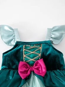 SHEIN Playful Pals 女嬰皇家風網紗鑲寶石洋裝 - 墨綠色 - 查看 5