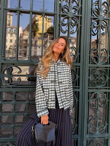 Nöista Green Plaid Quilted Jacket With  And Buttons. Casual, Office Wear, Back To College, Day To Night. Travel, Fall, Autumn Winter Women's Jacket.. - Green - View 1
