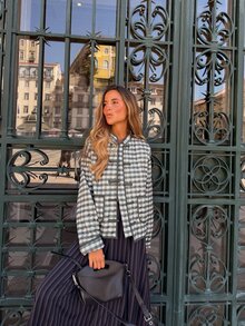 Nöista Green Plaid Quilted Jacket With  And Buttons. Casual, Office Wear, Back To College, Day To Night. Travel, Fall, Autumn Winter Women's Jacket.. - Green - View 11