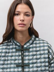 Nöista Green Plaid Quilted Jacket With  And Buttons. Casual, Office Wear, Back To College, Day To Night. Travel, Fall, Autumn Winter Women's Jacket.. - Green - View 6