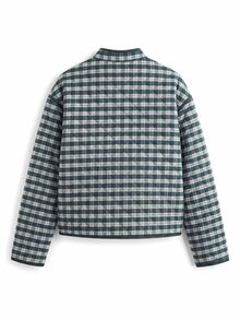 Nöista Green Plaid Quilted Jacket With  And Buttons. Casual, Office Wear, Back To College, Day To Night. Travel, Fall, Autumn Winter Women's Jacket.. - Green - View 8
