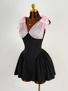 Mistrie Women's Colorblock Patchwork Bow Decor Dress Night Out Date Night Black And Pink Summer Sexy - Multicolor - View 7
