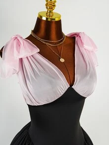 Mistrie Women's Colorblock Patchwork Bow Decor Dress Night Out Date Night Black And Pink Summer Sexy - Multicolor - View 9