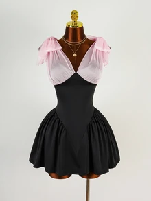 Mistrie Women's Colorblock Patchwork Bow Decor Dress Night Out Date Night Black And Pink Summer Sexy - Multicolor - View 5