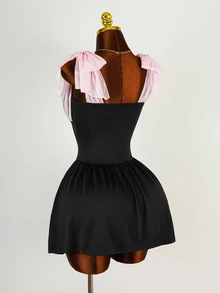 Mistrie Women's Colorblock Patchwork Bow Decor Dress Night Out Date Night Black And Pink Summer Sexy - Multicolor - View 8