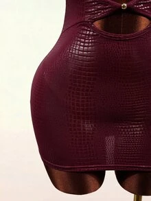 Mistrie Women's Glamorous Sexy Cutout Design Spaghetti Strap Mini Dress - Burgundy - View 4